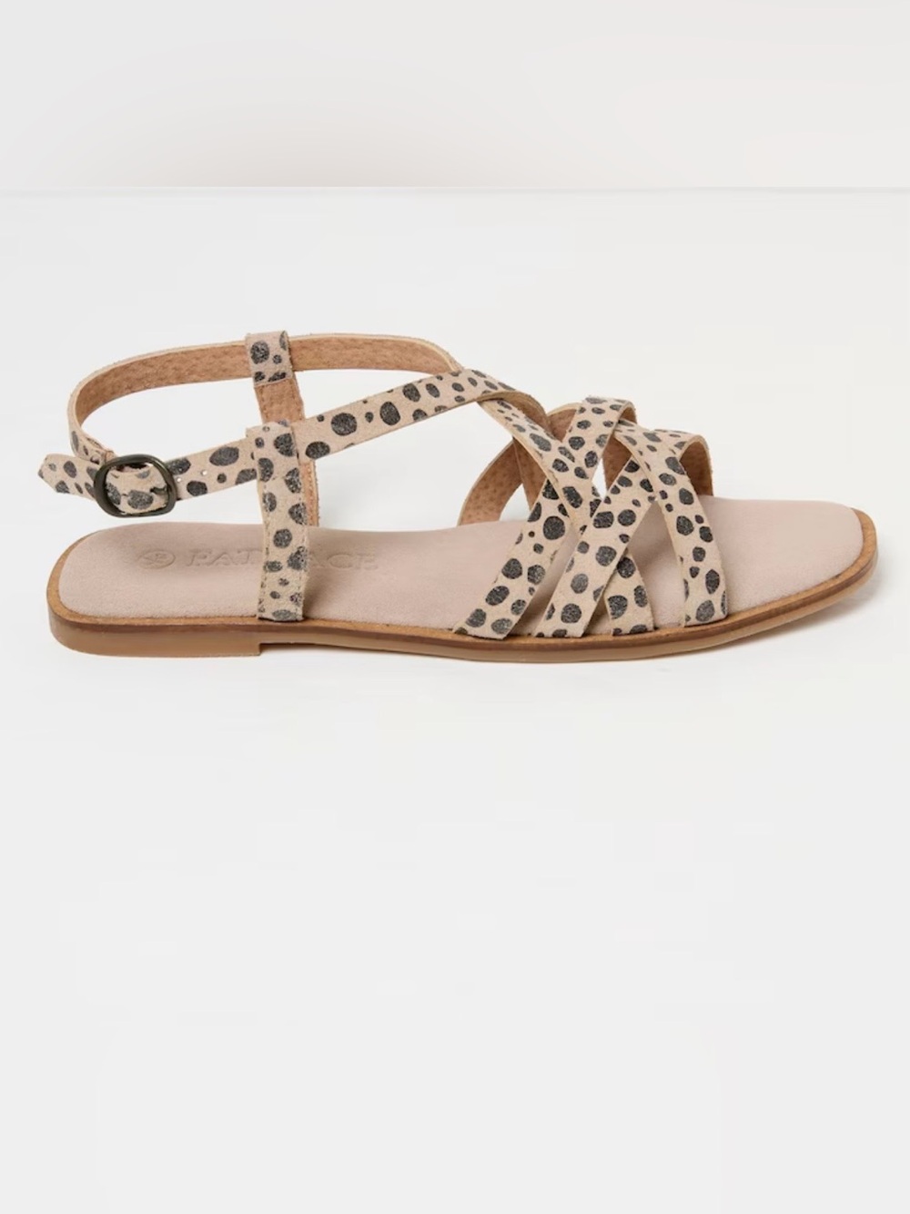 Fat Face Estelle Natural Suede Strap Sandals Sz39 Beige Leopard Animal Print New